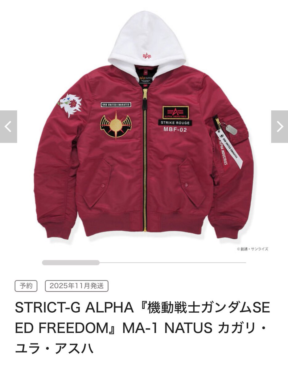 5位 STRICT-G ALPHA MA-1 NATUS カガリ・ユラ・アスハ グッズの最高額
