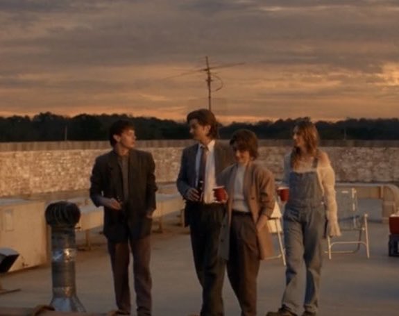 Groovahgrl's tweet image. Loved the Reality Bites graduation day rooftop scene homage  #StrangersThings5