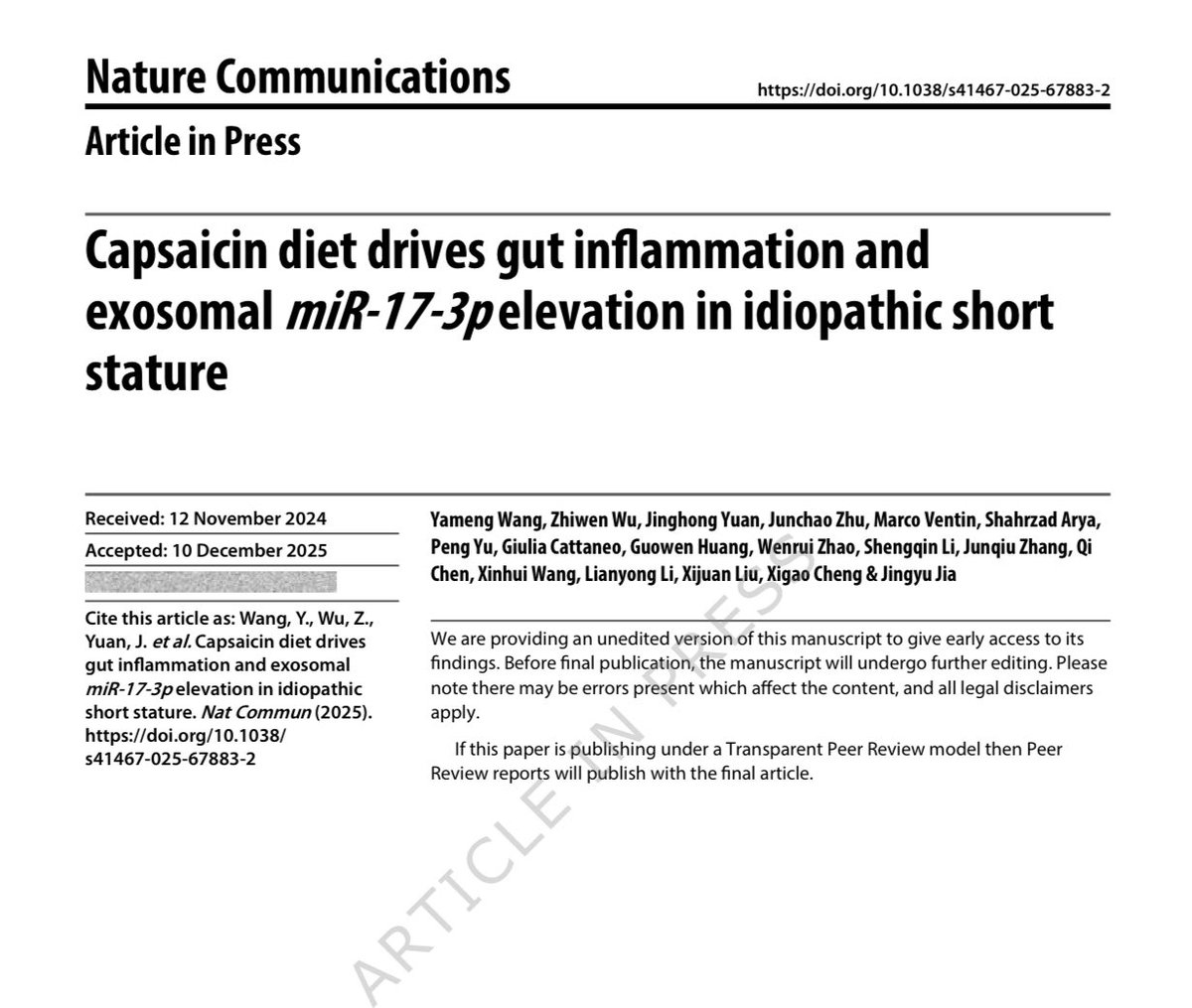 MVentinMD's tweet photo. Our new study unveils the association and underlying mechanisms between high spicy diet consumption / capsaicin-induced chronic gut inflammation and idiopathic short stature. @NatureComms 
Happy New Year!

https://t.co/BstpDDwfvE https://t.co/mtH1gdfWgg