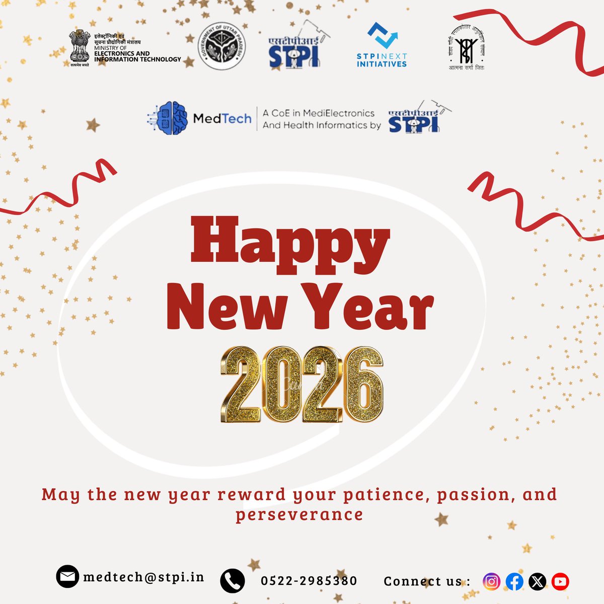 MedTechCoE's tweet photo. Welcoming the New Year with renewed commitment to innovation and impact in healthcare.
Happy New Year 2026 from all of us at STPI MedTech! 🎉
#HappyNewYear #STPIMedTech #MedTechInnovation
@stpiindia @arvindtw https://t.co/vKF5pIo4w0