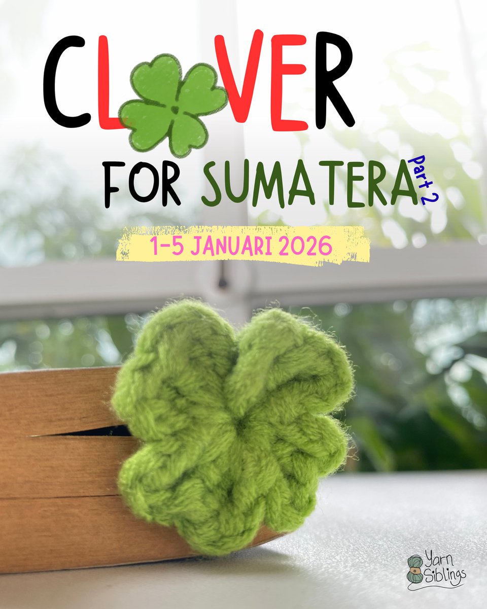 dkdbtw's tweet image. Sudah lebih dari satu bulan sejak bencana besar terjadi di Aceh, Sumatera Utara dan Sumatera Barat. Mereka masih butuh banyak bantuan dari kita.

Yarn Siblings ingin membuka kembali project donasi dengan judul CLOVER for SUMATERA part 2.

Periode 1-5 Januari 2026