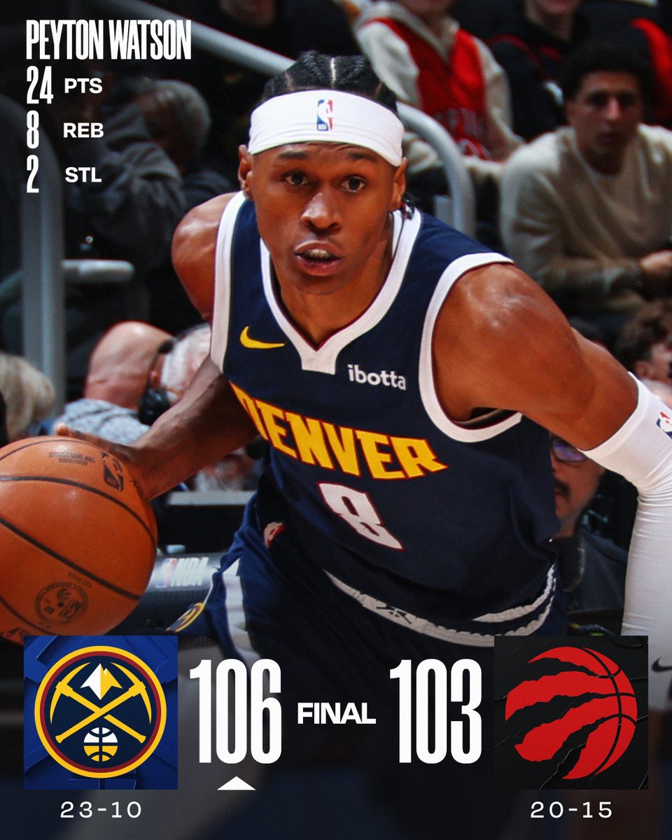 🏀 WEDNESDAY'S FINAL SCORES 🏀
Peyton Watson leads the charge as the @nuggets squeak past the Raptors on the road!
Jamal Murray: 21 PTS, 7 REB, 6 AST
Jonas Valančiūnas: 17 PTS, 9 REB, 4 AST, 3 BLK
Brandon Ingram: 30 PTS, 8 REB
Scottie Barnes: 20 PTS, 14 REB, 10 AST