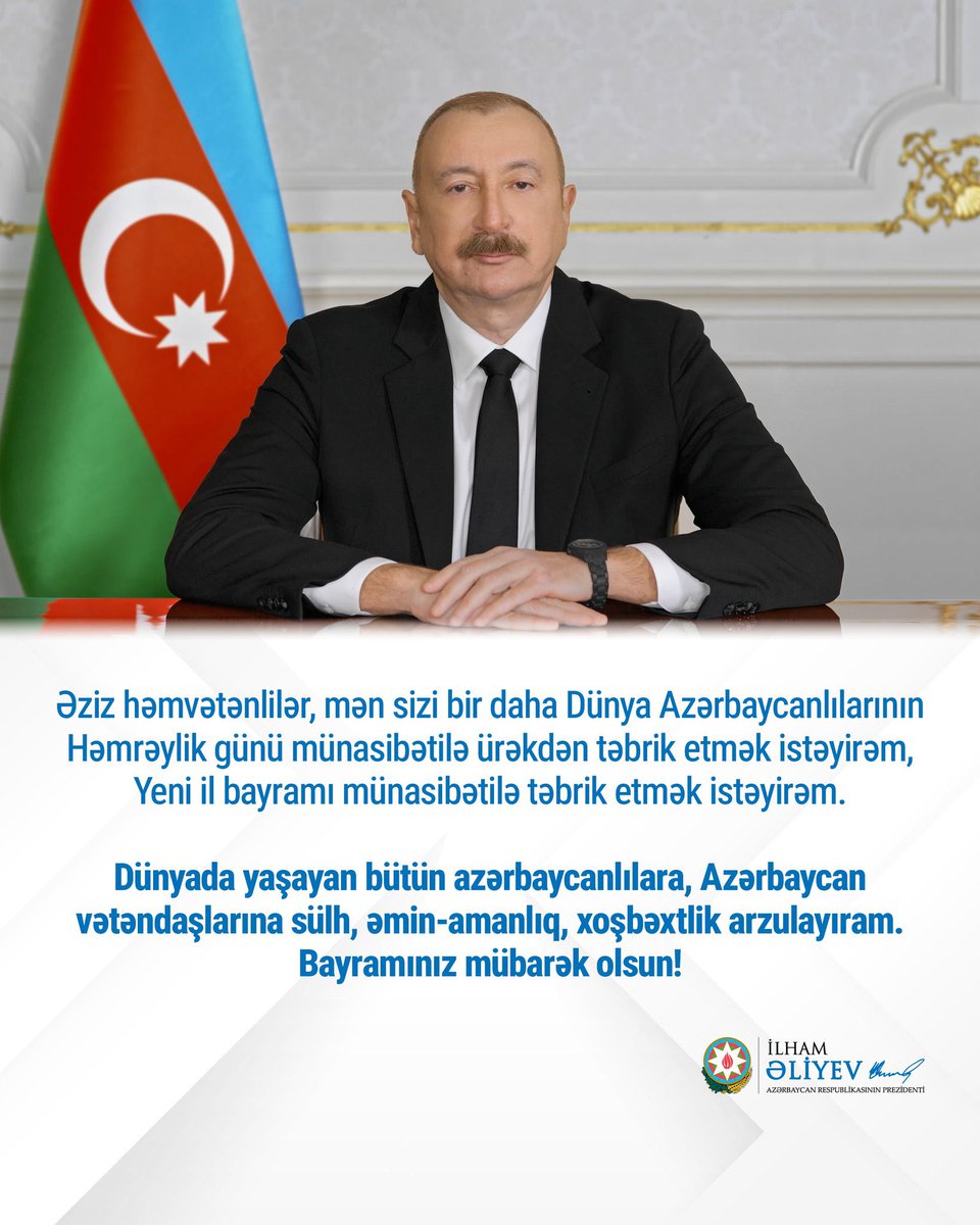 AzEmbKorea's tweet image. Prezident İlham Əliyevin Dünya Azərbaycanlılarının Həmrəyliyi Günü və Yeni il münasibətilə müraciəti

president.az/az/articles/vi…

youtu.be/9vTK2g6p3r4