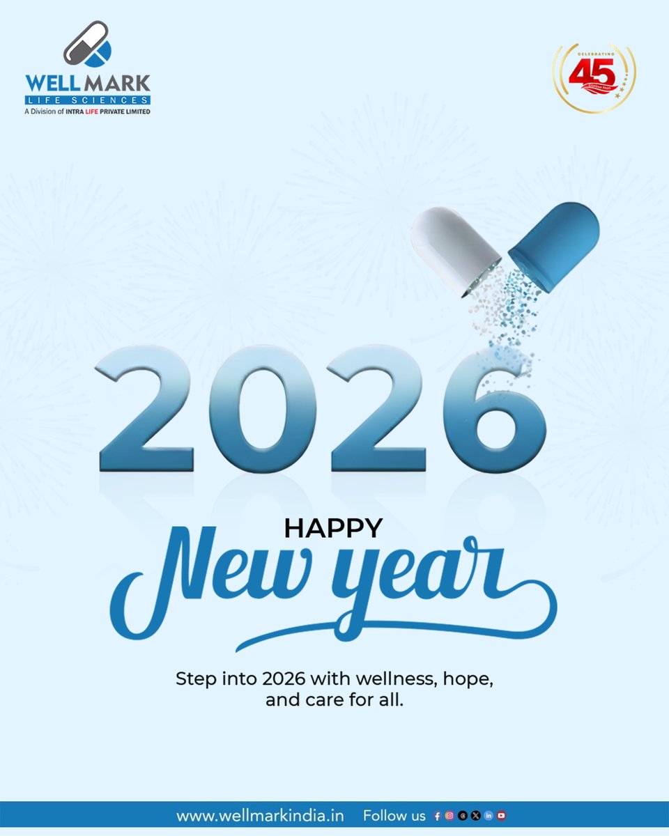 wellmarkindia's tweet image. ✨ Happy New Year 2026! ✨
Step into the new year with wellness, hope, and care for everyone. Let’s make health and happiness our priority this year! 💙

#wellmark #HappyNewYear2026 #NewYearNewBeginnings #WellnessJourney #HealthIsWealth #MindBodySoul #HopeAndHealing