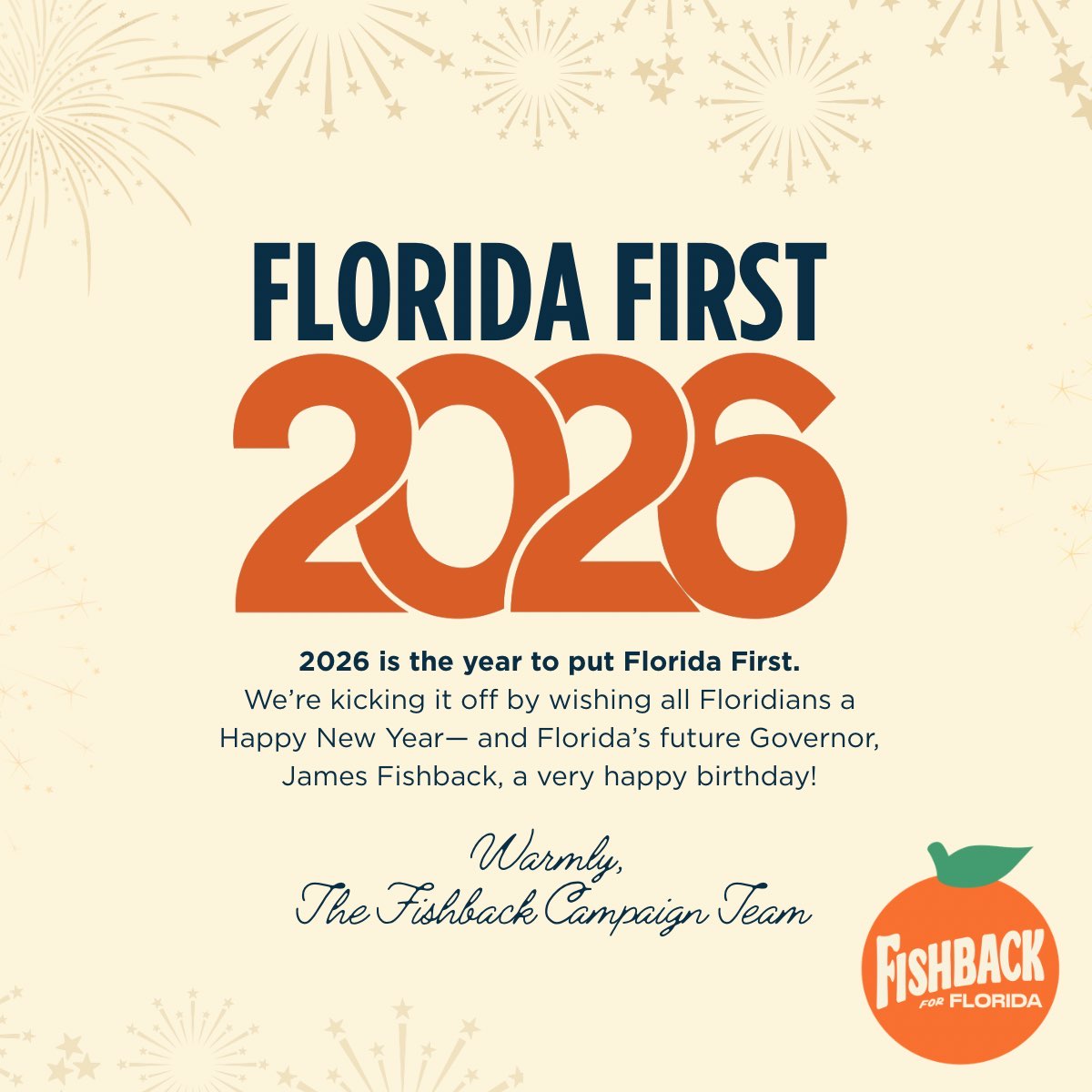 Fishback2026's tweet image. Happy New Year to Florida, and happy birthday to our future Governor James Fishback!!! 

It's been an amazing experience working on this campaign; we look forward to winning this year on August 18th, primary day.🍊🇺🇸🎉

~The James Fishback campaign team