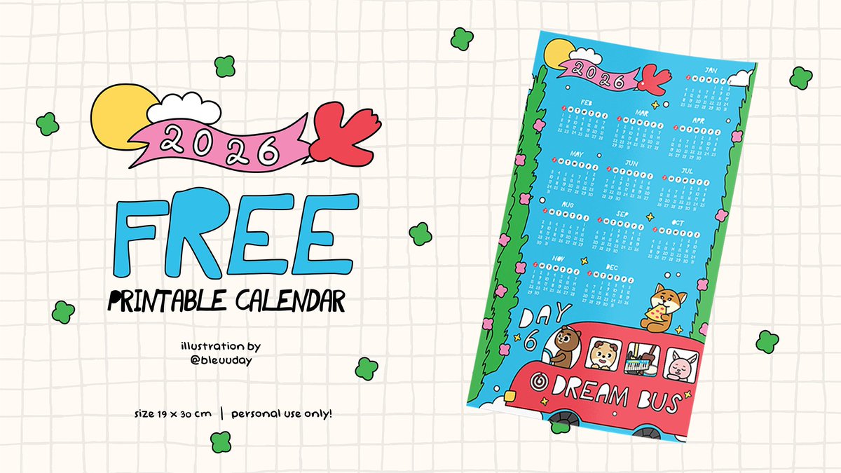 bleuuday's tweet image. ⊹ turn the page, MyDay! ⊹
free printable 2026 yearly calendar!
by @bleuuday 🥳

rt and tag are appreciated!
may luck follow you! ⊹🍀

*do not sell or edit!!

🔗drive.google.com/file/d/1vg9p1P…