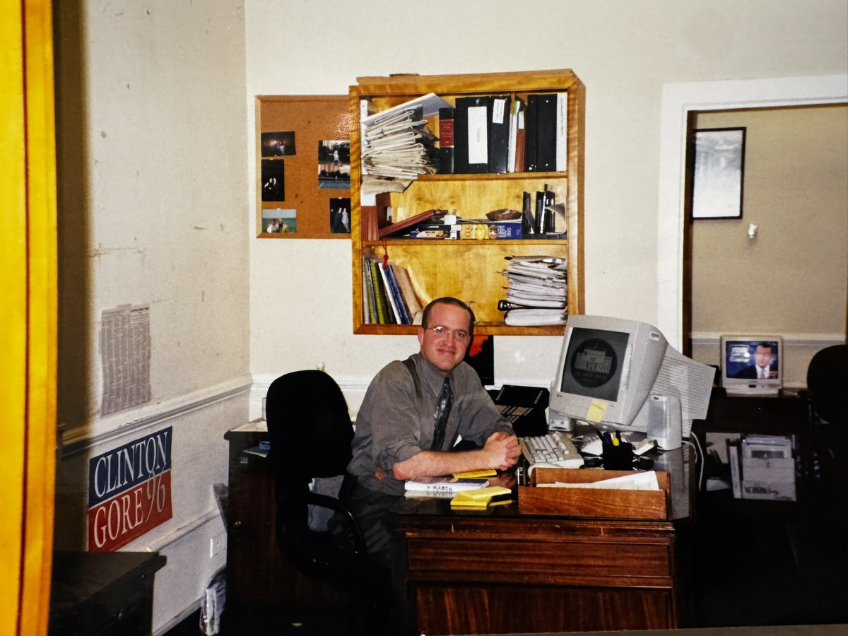 At my desk in the East Wing of the White House, Fall of 2000.  It was an extraordinary place to go to work and I’ll never forget it.
