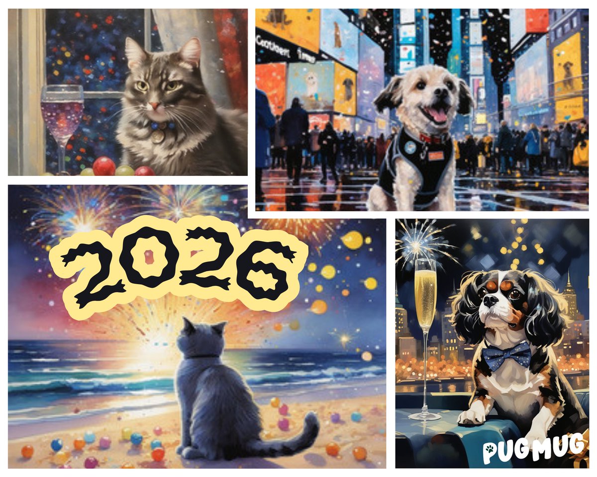 pugmugai's tweet photo. Happy New Year from the PugMug team!

Wishing everyone a peaceful, festive, and exciting 2026🎆

#pugmugai #newyear2026 #newyearpets https://t.co/vAs2V8lZCT