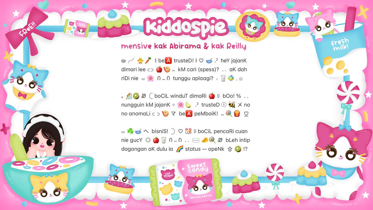 kiddospie's tweet image. ⠀
⸝⸝ ꕤ  𓈄 𓈒  help rt? thank you! ☘️

💭  ☆̲ ◞ₓ˚ 🥣 halo teman—timun!  𓏲 ﾟ。。𖢷 dalam rangka merayakan mensive 🧁🌸 ⊂⊃ Abirama @Skyblooe &amp;amp; Reilly @wodnerland ◎ ada FREE BIO &amp;amp; PINNED WORDING ៶៲៸ ⓘ 👛 scroll for more! ✋🏻 𖠗 ៸ 🍭🎀 

៸៸ 💌 യ #zonauang #zonaba ꒱