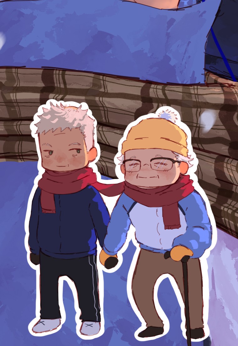 Bonus old man Iwaoi, (Oikawa bald under the hat)