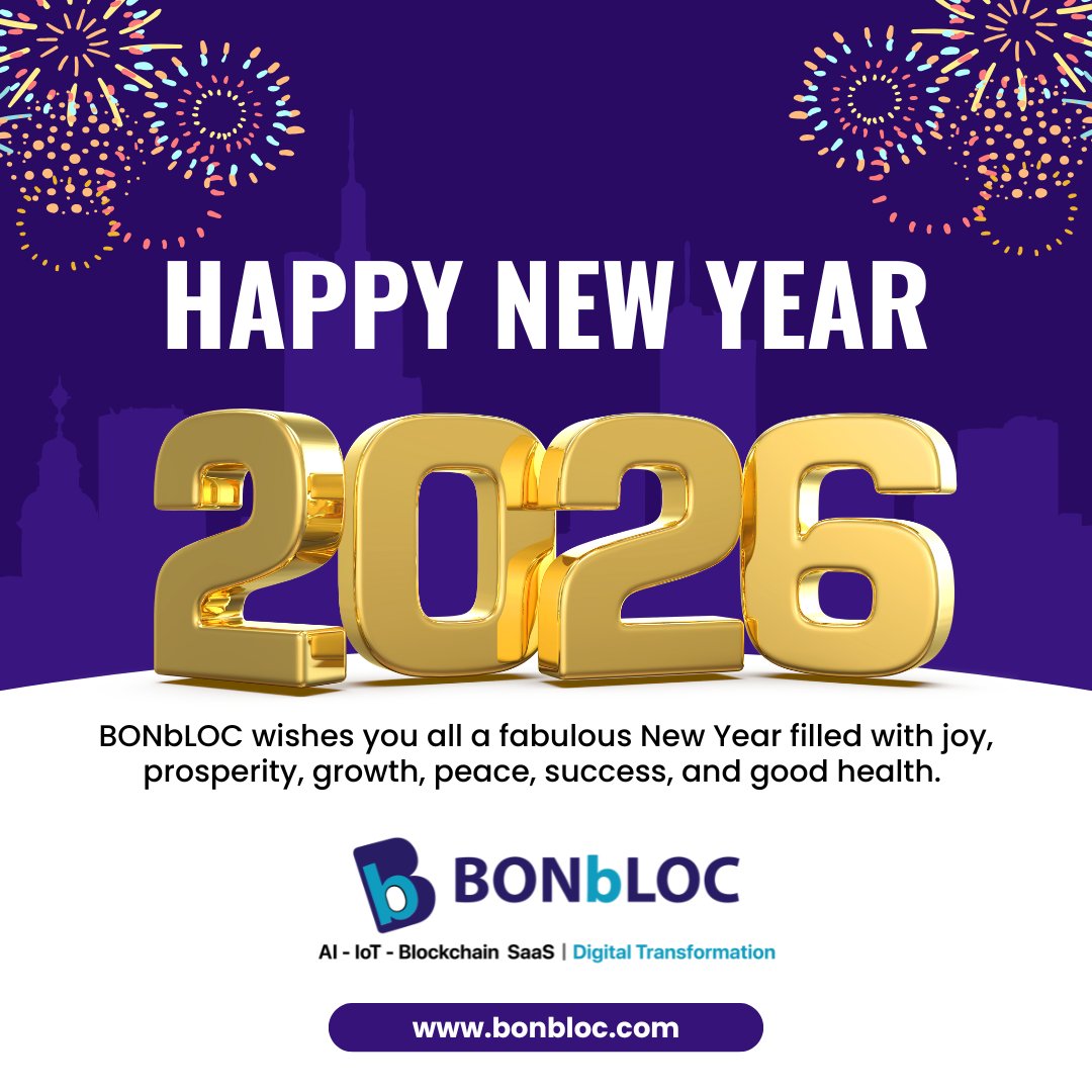 BonblocT's tweet photo. 2026 isn’t just a new year—it’s the dawn of an AI-first era. Smarter tech will shape how we live, work &amp; grow. BONbLOC is building intelligent solutions for a better tomorrow. Happy New Year 2026! ✨ #AIFirst #DigitalTransformation #HappyNewYear2026 #Innovation #AIBlockchainIoT https://t.co/ailhMd9Q4u