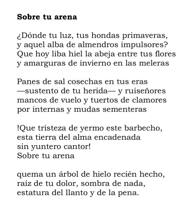 Años robados en versos. 

Marcos Ana. 

"Panes de sal cosechas en tus eras 
—sustento de tu herida— y ruiseñores mancos de vuelo y tuertos de clamores por internas y mudas sementeras".