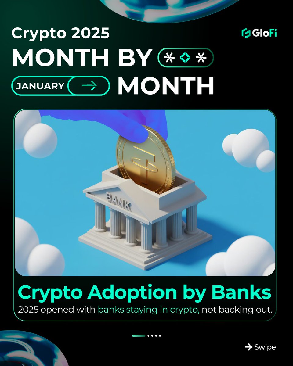 glofi_io's tweet photo. January set the tone for 2025.
Banks didn’t exit crypto — they stayed operational.
ETFs stayed live.
Custody expanded.
Crypto desks stayed open.
Adoption didn’t reverse. It normalized.
Coming Next - Februray, Stay tuned!
.
.
#cryptoadoption #crypto2025 #cryptorecap https://t.co/r5IOr1tSZQ