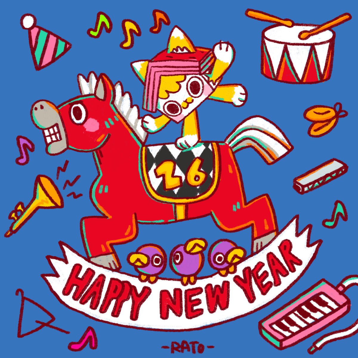ratokimtoy's tweet photo. Happy new year 2026 🥳🥳
모두 새해복 많이 받으시고 말처럼 달려봅시다🔥✨
#sweethomecat #happynewyear #2026
#ratoartwork https://t.co/n5vobGi05O