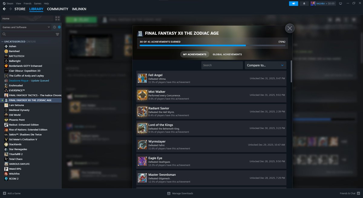 Best way to end 2025 is by completing #FinalFantasyXII's Mist Walker achievement 💪

What game in your Steam library are you aiming to 100% as your New Year resolution?