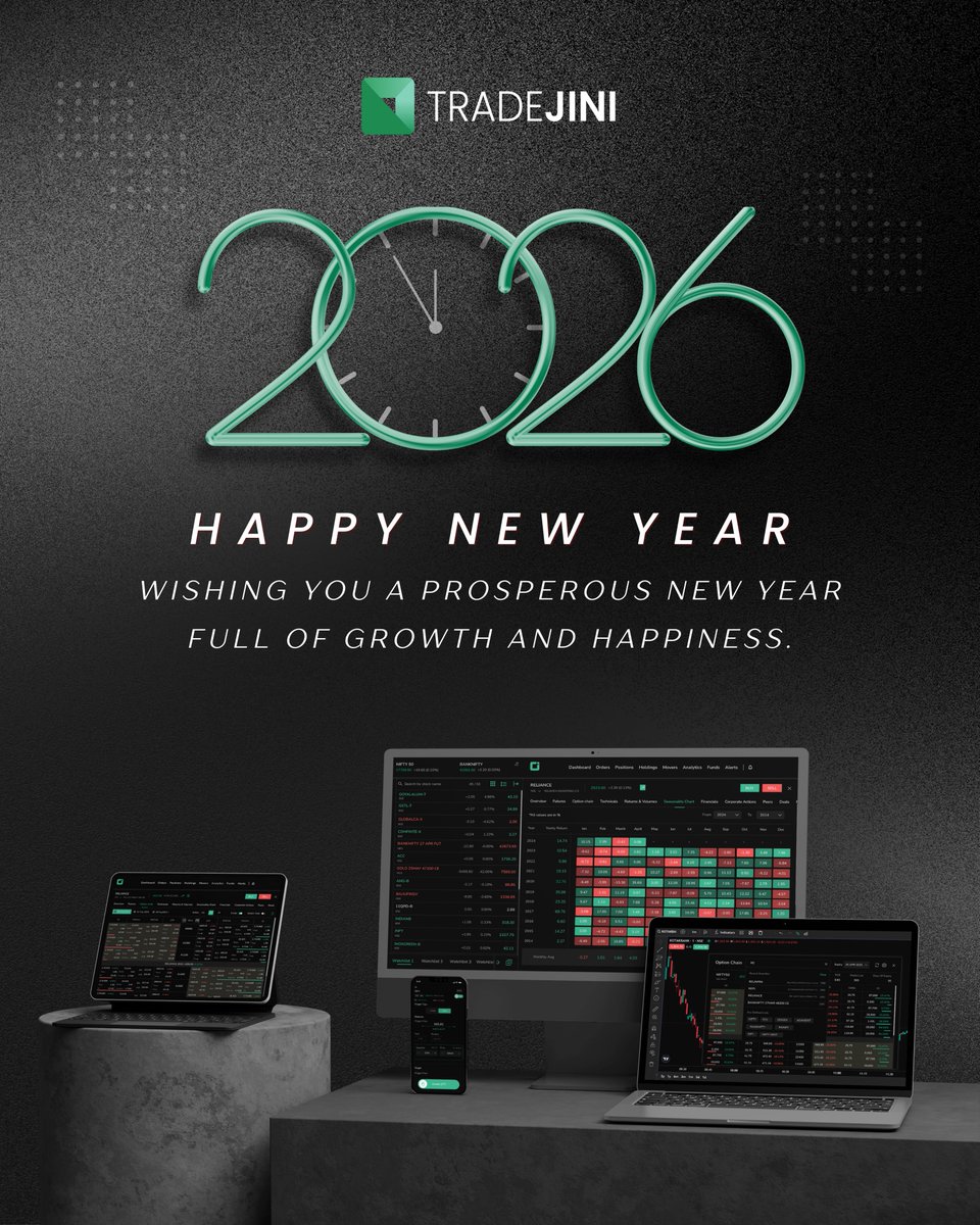tradejini's tweet photo. Welcoming 2026 with clarity, confidence, and smarter trading decisions.
Happy New Year from Tradejini.
#HappyNewYear2026 #Tradejini #CubePlus #StockMarket #TradingPlatform #InvestSmart #FinancialGrowth https://t.co/xbiYzb9y0I
