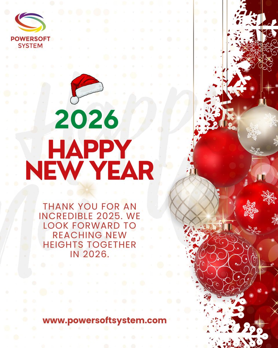 PowersoftSystem's tweet photo. Happy New Year 2026!
We look forward to reaching new heights together.

#HappyNewYear2026  #HappyNewYear  #Powersoftsystem #gratitude https://t.co/6WOIWwvS12