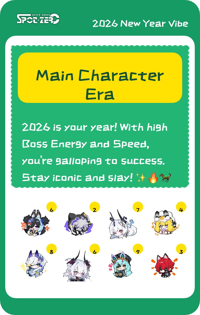 My 2026 vibe is [Main Character Era]! ✨

"2026 is your year! With high Boss Energy and Speed, you're galloping to success. Stay iconic and slay! ✨🔥🐎"

Catch your vibe here: newyearsz.tartalabs.io #SpotZero #2026NewYear #Ignite2026