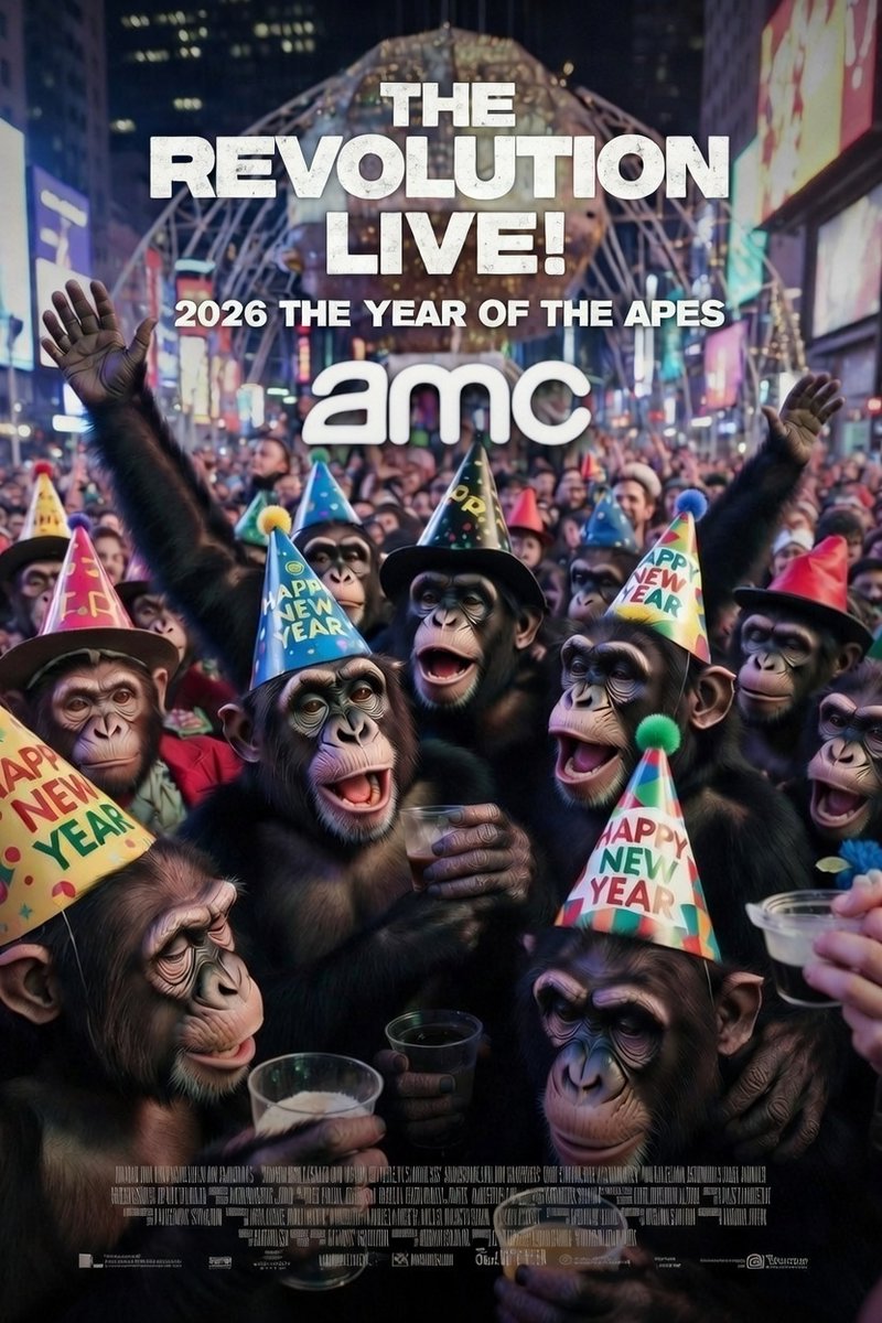 REVOLUTIONLIVEQ's tweet image. $AMC 2026 THE YEAR OF THE APES!🚀🚀🚀

THE MOST DANGEROUS INVESTORS ON THE PLANET!

THE APES WE'RE HERE TO FUCK SHIT UP!

WE LIKE THE STOCK!
 
HAPPY NEW YEARS TO YOU ALL!🎉🎉🥳🥳 

I RIDE WITH @CEOAdam &amp;amp; @AMCTheatres