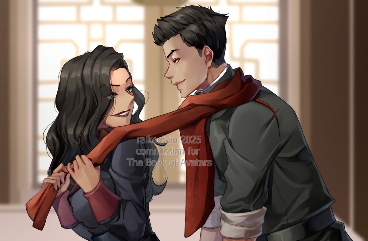 Many thanks to <a href="/raikochou/">MIFTA 🧁</a> For this adorable artwork of Mako Yogan and Asami “The Heiress” Sato having a cheeky couples moment in my fan fiction: Republic City Stories. Based off The Avatar Legends Series. 

#fanfiction #RCStories #MakoandAsami