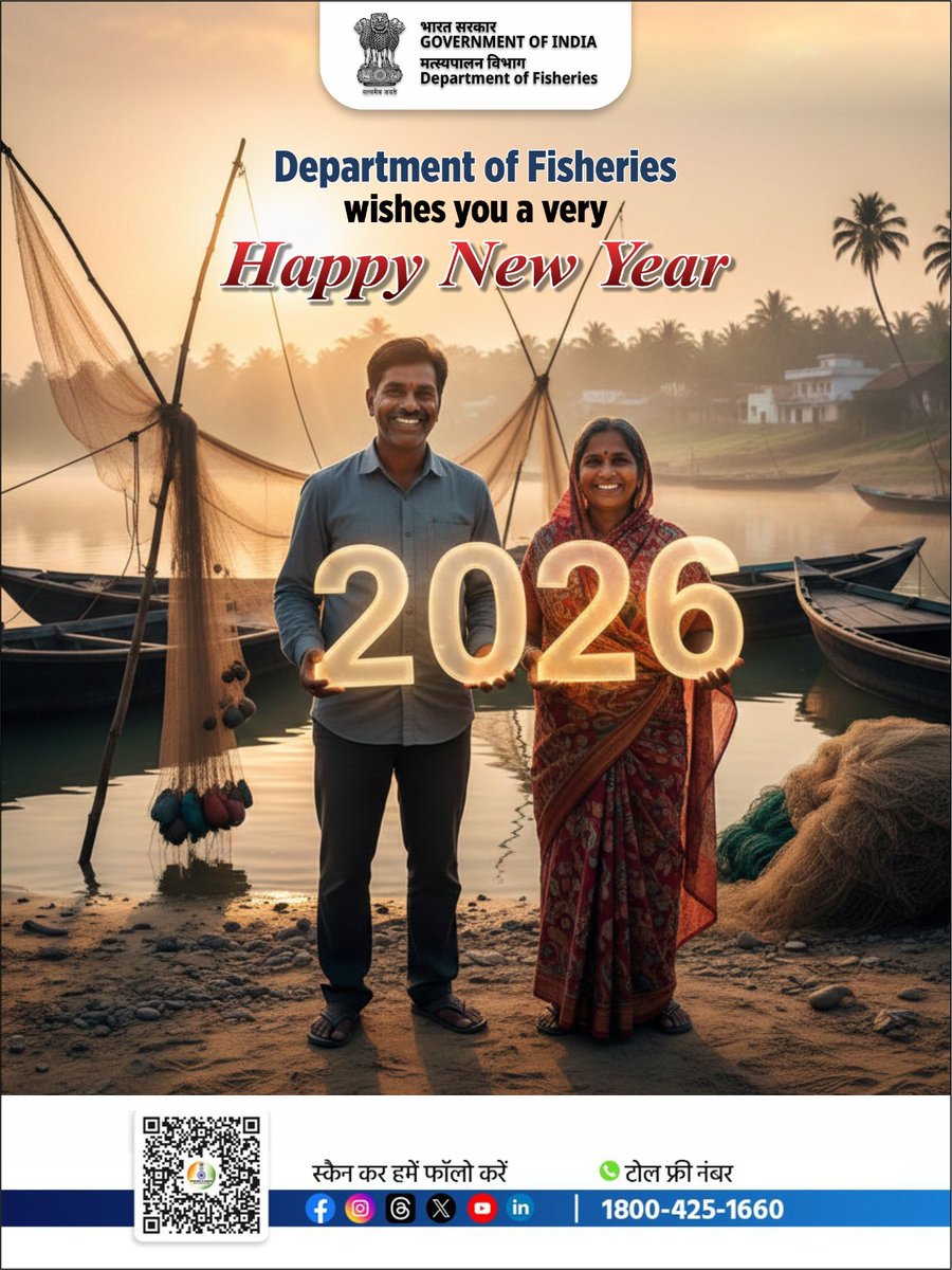 FisheriesGoI's tweet image. Wishing all a New Year filled with progress and prosperity 

#NewYear2025 #SustainableFisheries #BlueEconomy #PMMSY #FIDF #PMMKSSY