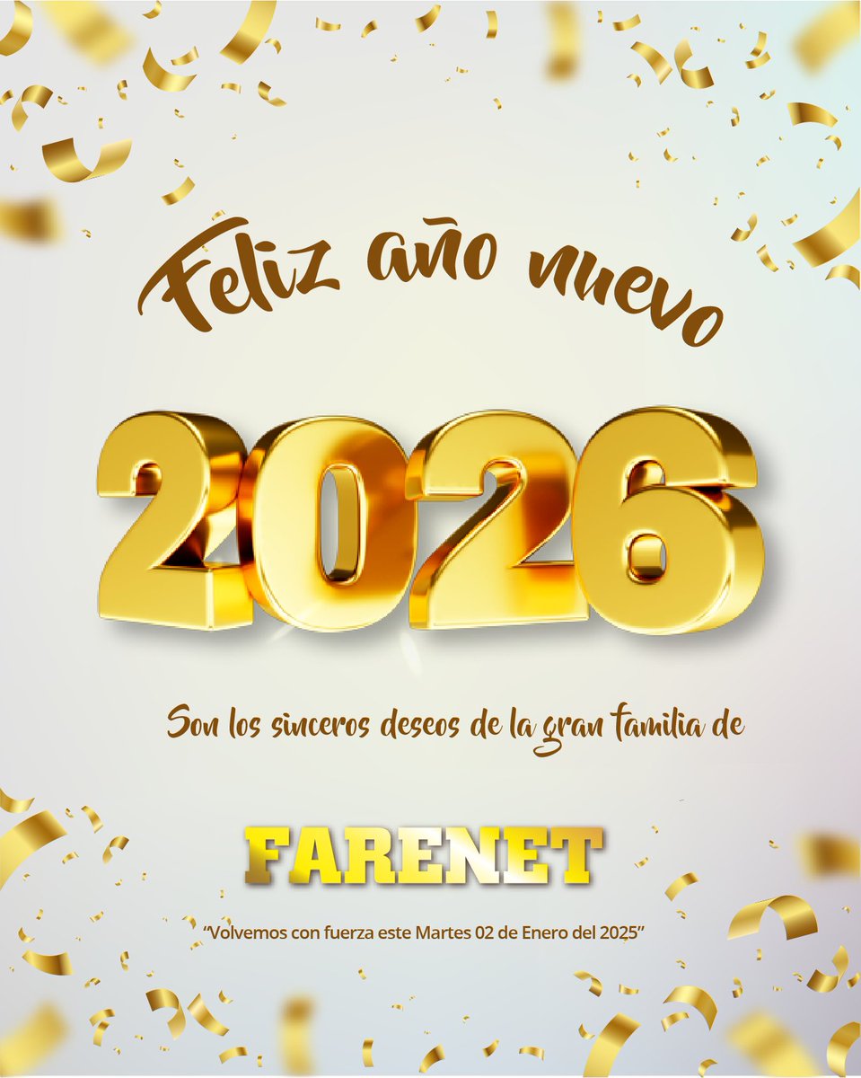 farenet_oficial's tweet photo. ¡FELIZ AÑO 2026! ✨👏 https://t.co/g9y9l41Xc2