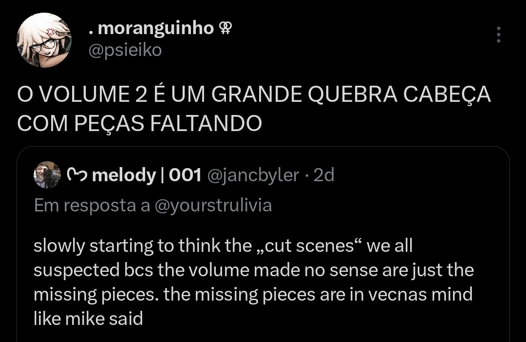 psieiko's tweet image. nao teve... nada. nao teve vecna nos manipulando, nao teve cenas cortadas, nao teve Will possuido... nao teve absolutamente nada.

o roteiro do volume 2 nao passava de um grande furo de roteiro, sem respostas e sem soluções. era só escrita ruim mesmo, só isso