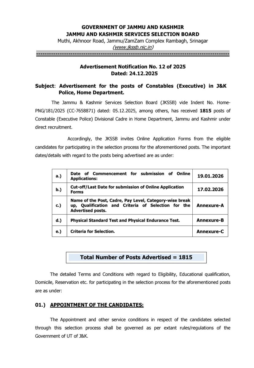 Advertised all Constable posts in one go just like you did in 2024 notification <a href="/jkssbofficial/">JKSSB Official</a> <a href="/manojsinha_/">Manoj Sinha</a> <a href="/OfficeOfLGJandK/">Office of LG J&K</a>
