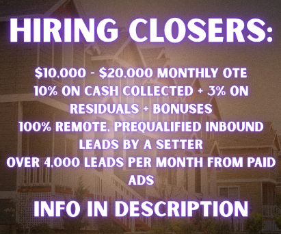 Kyle_Farman's tweet photo. We’re hiring closers for a Marketing offer for Real Estate and Mortgage Brokers.

10K and 24K packages.
$10,000 - $20,000 Monthly OTE
All bookings are prequalified by a setter
Over 4000 leads per month from paid ads

Comment and DM “Closer” if interested. https://t.co/XBBSM6OBrA