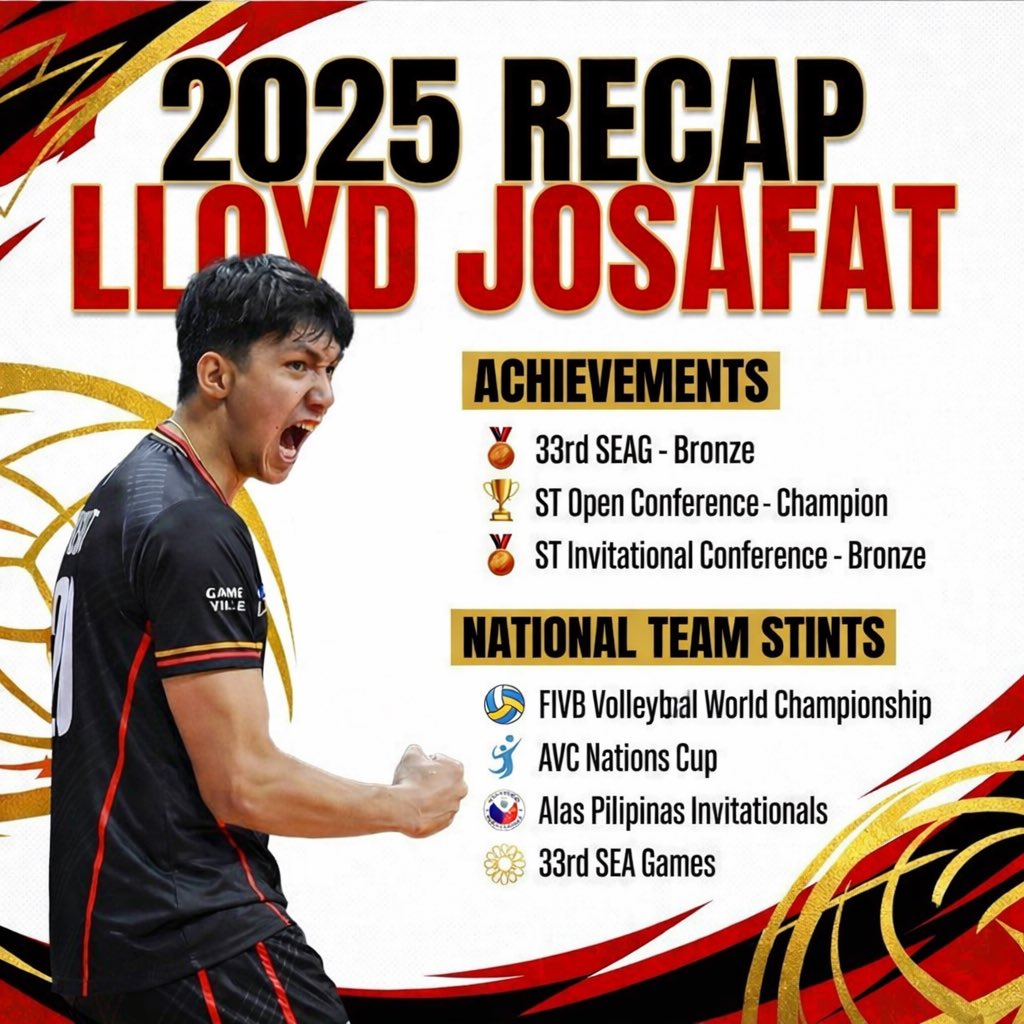 Lloyd Josafat’s 2025 was nothing short of stellar✨ 

From local dominance to global battles!  A year of blocks, aces, and milestones🔥💪

More podium, medals and milestone for this year. Onwards 2026 🤞🏻

#2025Recap  <a href="/josafat_lloyd/">Lloyd Josafat</a> #Volleyball

CTTO