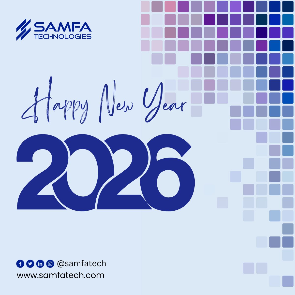SAMFATech's tweet photo. SAMFA Technologies wishes you a very Happy New Year 2026 
We look forward to continuing our journey of innovation, growth, and excellence together.
Thank you for your trust and support
#NewYear2026
#SAMFATechnologies
#Innovation
#Technology
#ITCompany
#SoftwareHouse https://t.co/Df5HTYiEwK