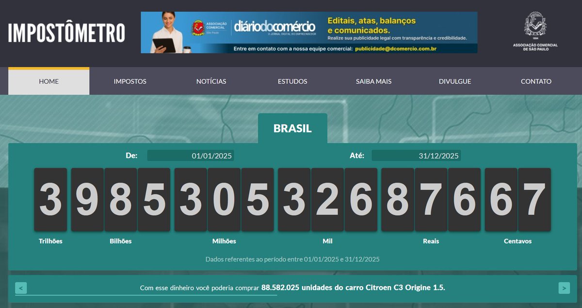 PapaHardware's tweet image. R$ 3.985.305.326.876,67
Isso dividido entre a população do Brasil (213.400.000) daria: R$ 18.675,28 por pessoa! Um valor de R$ 1.556,27 mensais POR PESSOA!
O Estado é nosso maior Inimigo!
Ótimo 2026 a todos.
