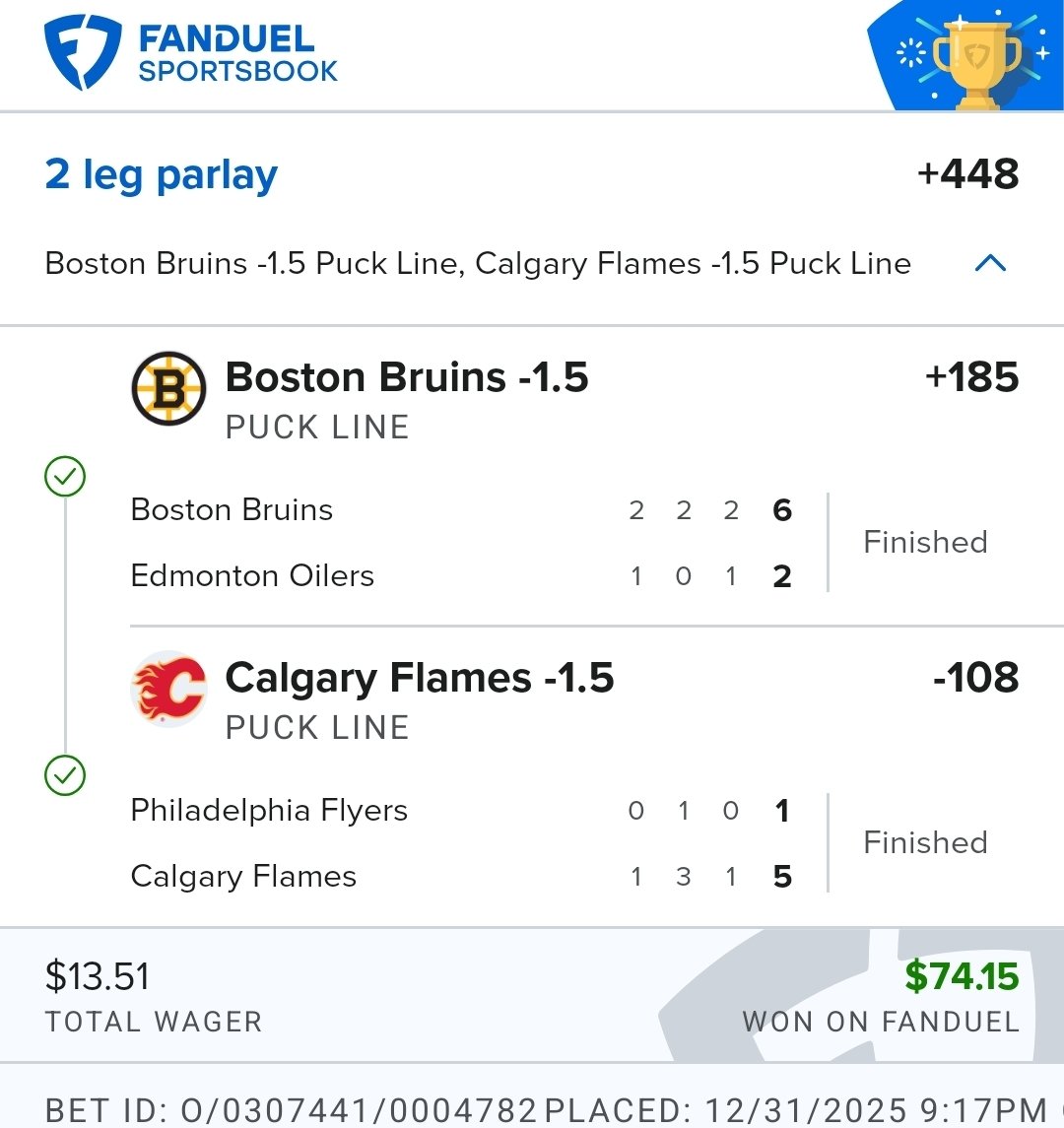 BAAAAAAAAANG!!! 💥 💥 💥 

CASHED OUT X TWICE ON THE SAME NIGHT 🌙 AGAINN ❤️ 😍 💖 

CASH 💸 💰 THE LIVE NHL PARLAY!! ❤️ 😍 

+448 ✅️ 

TRULY ALWAYS BLESSED 🙌

THAT'S 3 WINS TONIGHT 🏆 ✌️ 💪 

❤️ AND ♻️ TO ENTER TO WIN ONE OF TWO REMAINING $50 PRIZES

MUST BE FOLLOWING 💋 😘