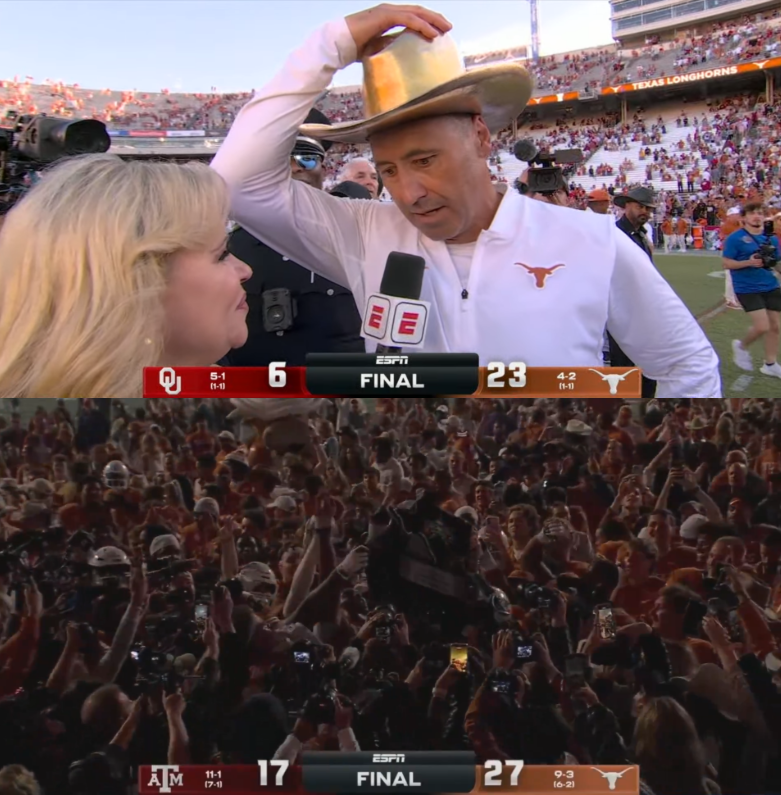 NashTalksTexas's tweet photo. "It sure felt good kicking OU's ass in Dallas, it sure felt good kicking A&amp;M's ass in DKR" -@CoachSark 

THAT'S MY MOTHER FUCKING HEAD COACH https://t.co/WmuMcownGr