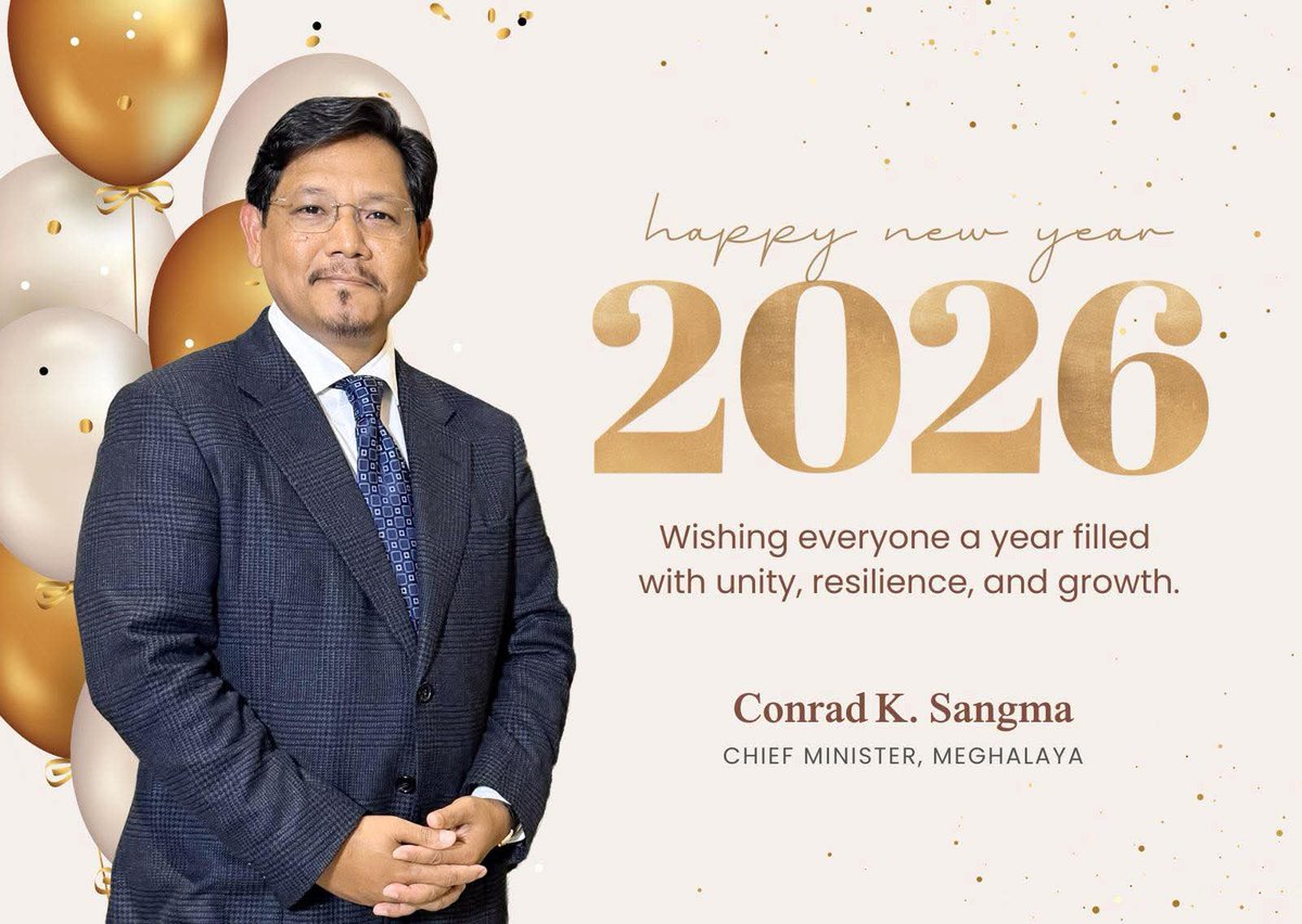 Wishing you all a very Happy New Year 2026.
With unity, patience, and trust, we step into the future, towards a better tomorrow for Meghalaya, renewed with hope and strengthened by purpose.

<a href="/SangmaConrad/">Conrad K Sangma</a>

#HappyNewYear2026 #NPPFamily #BornToServe