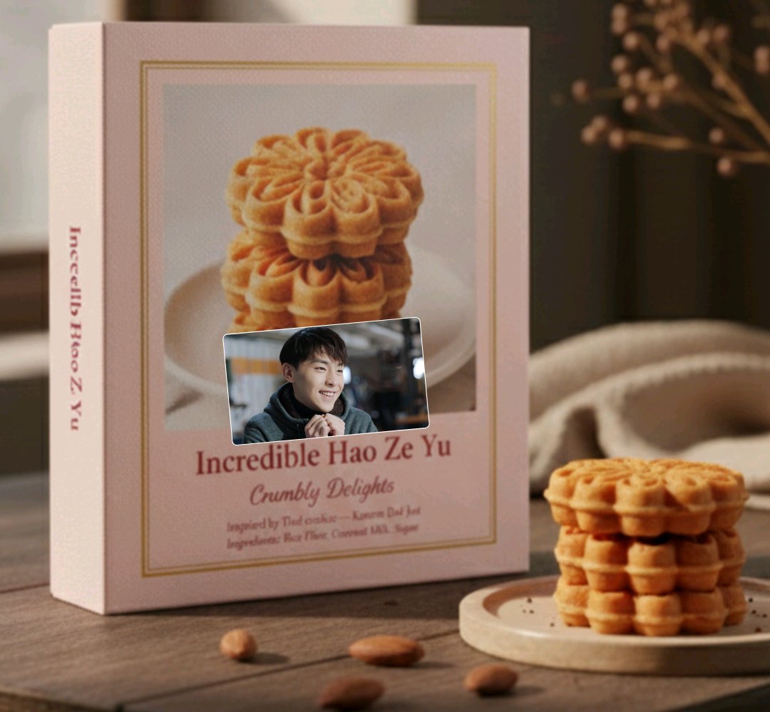 Cookie Box~10
#DengLunShines2026
#Denglun
Inspired by Thai cookies — Kanom Dok Jok
Crispy rice flour and coconut milk cookie shaped like a lotus blossom.
Cookie Name - Incredible Hao Ze Yu
Brand Name - Crumbly Delights
💚 Happy New Year 2026 💚