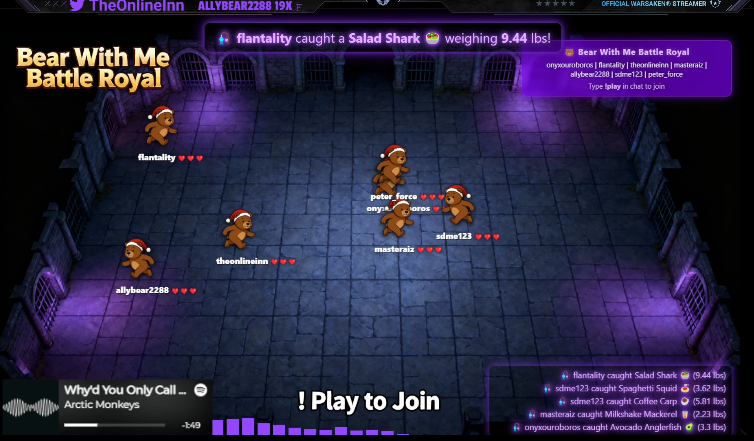 This game I built for my twitch.tv/theonlineinn takes ten players to auto set off and hands out 3 #NFT #prizes But we need more Bers! Happy New Years!