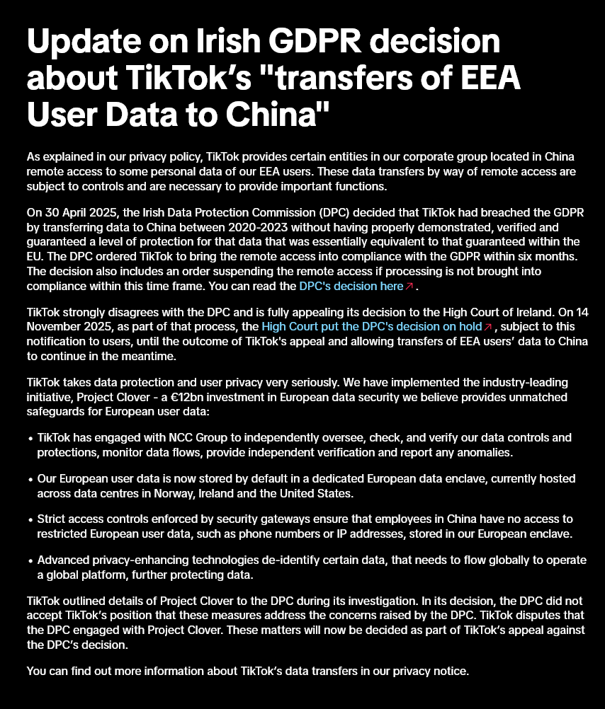 Mod_Cyrilio's tweet photo. @OrdinaryGamers Did you know about how TikTok is breaking GDPR laws? This is a massive banner they show. 

I hate how these shitty data stealing corporations are still allowed to spew propaganda. 
https://t.co/IqCWH7iXmi https://t.co/ez5cUw2WrA