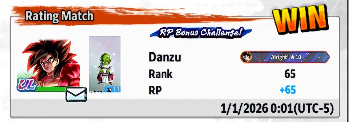 SolidBigBoss24's tweet photo. First win of the new year! First of many! Happy new year @DB_Legends
#DBLegends
#DBLF2025
#DBL
#PVP
#Danzu
#NewYear
#NewYear2026 https://t.co/tEiaFtAkHa