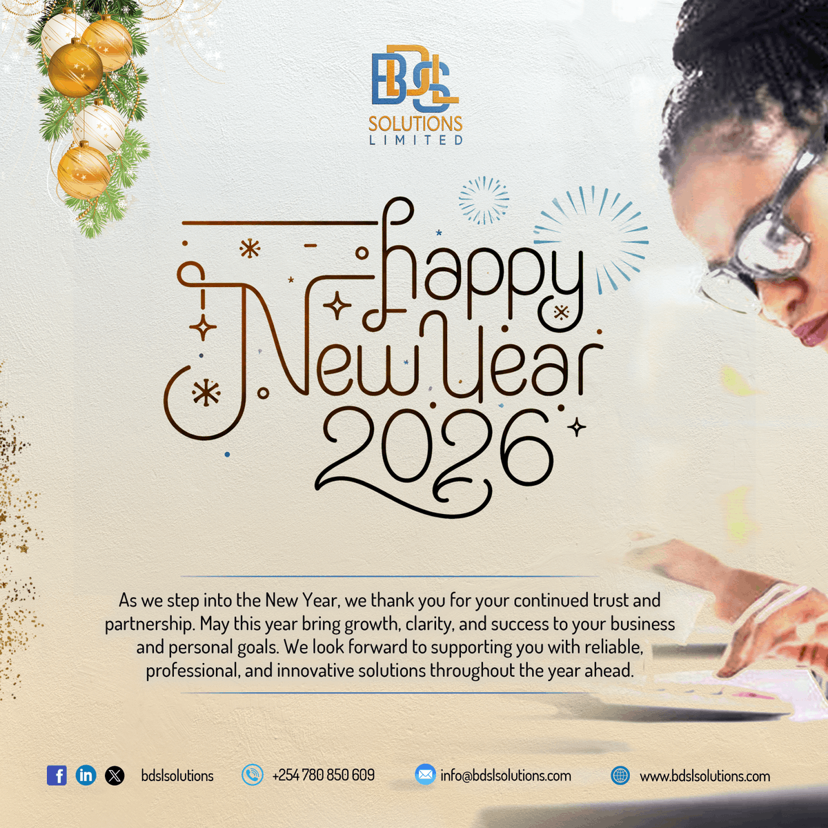 bdslsolutions's tweet photo. Thank you for another amazing year of partnership and trust.

We're honored to be part of your success story and can't wait to help you achieve even greater heights this year!

Let's make 2026 unforgettable together!

#NewYear2026 #BDSLSolutions #GrowthPartner #SuccessTogether https://t.co/aGasiUH4Pf