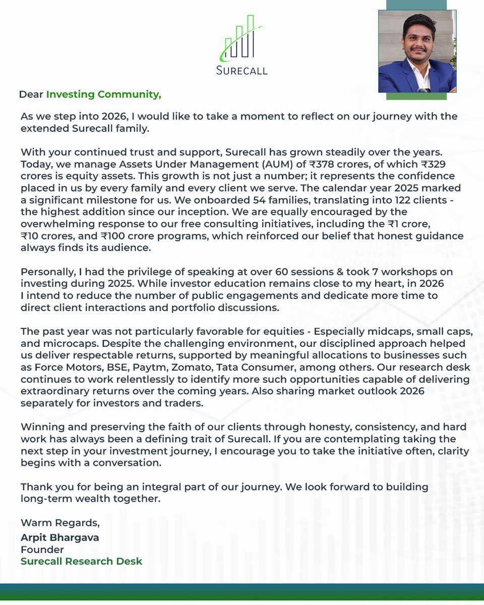 2025 was a year of digestion for equities. Valuations corrected, patience tested, narratives reset.
As we step into 2026, the setup looks healthier: earnings visibility improving, macros stabilising, and risk–reward turning favourable.

May 2026 bring smile to the faces.