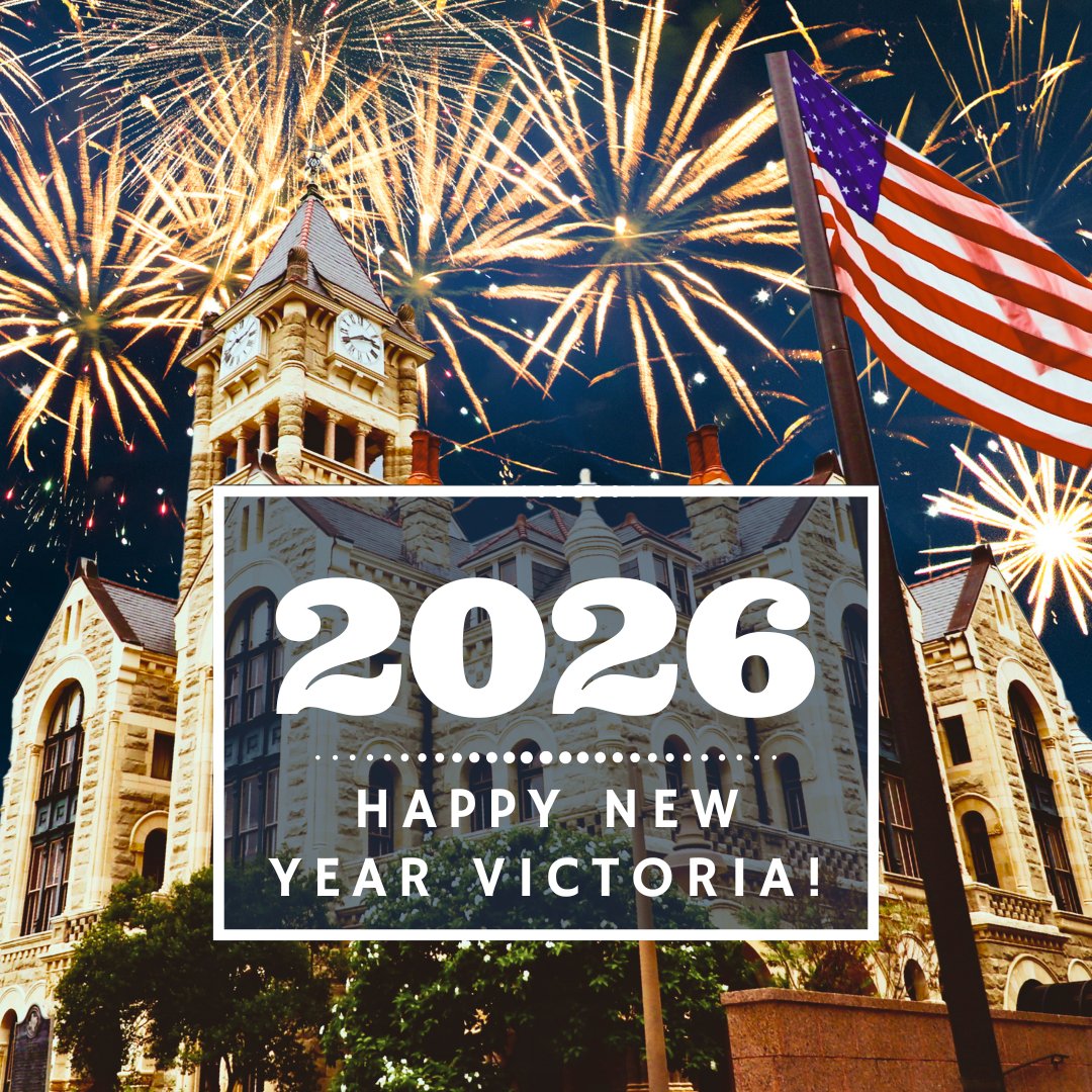 VictoriaCounty's tweet photo. 🎆 Happy New Year, Victoria County! 🎆

Here’s to a bright and beautiful 2026 filled with blessings, laughter, and success. We’re grateful to call this community home and excited for all that’s to come in the year ahead. Wishing y’all the very best! 

#HappyNewYear https://t.co/POgxdknWM7