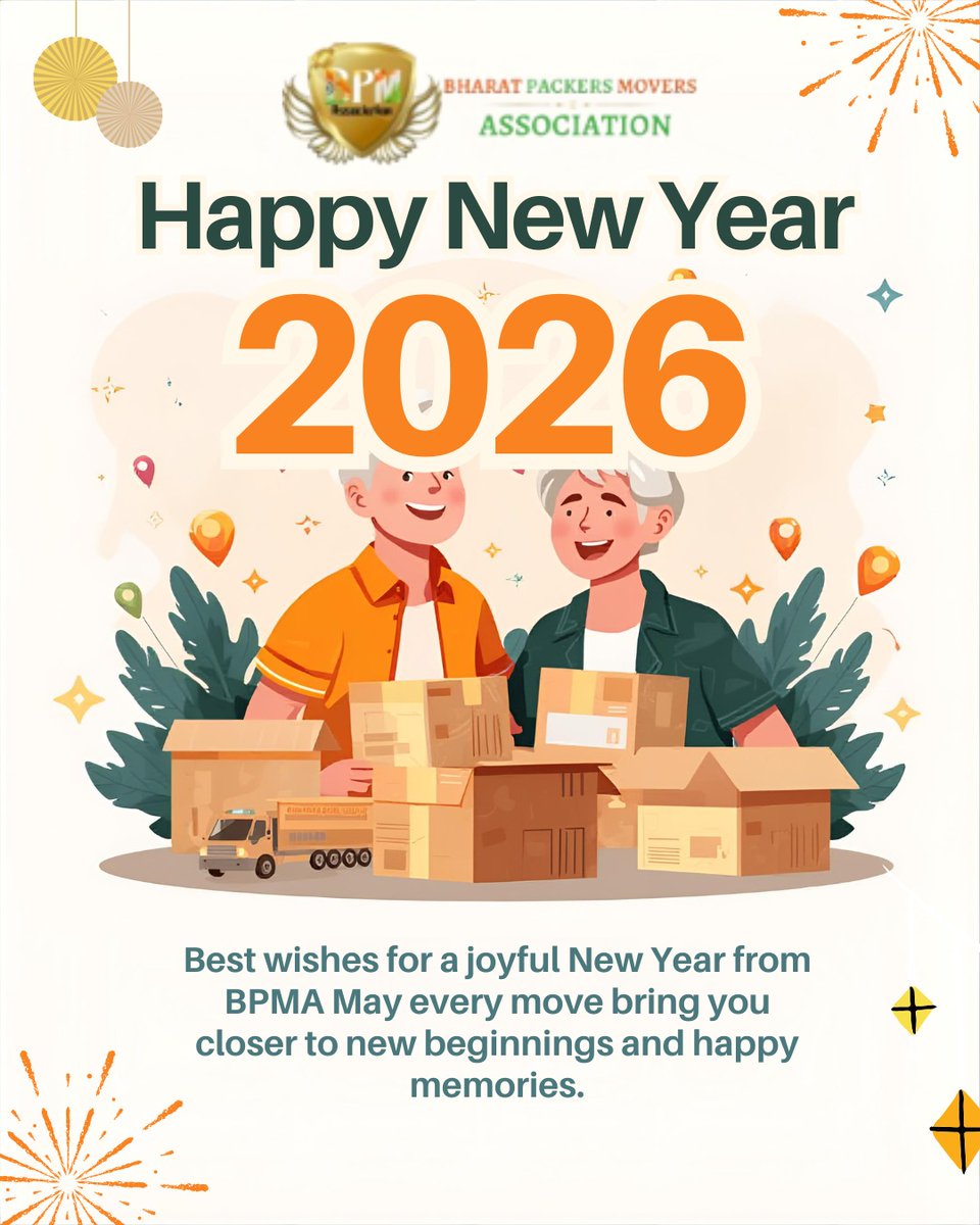 bpma_packers's tweet photo. Welcoming 2026 with trust, unity, and professionalism!
Bharat Packers &amp; Movers Association (BPMA) wishes everyone a Happy New Year.

visit: https://t.co/isN6Z86coN

#HappyNewYear2026 #BPMA #PackersAndMovers #TrustedMovers #RelocationIndia https://t.co/24XiFQBAYJ