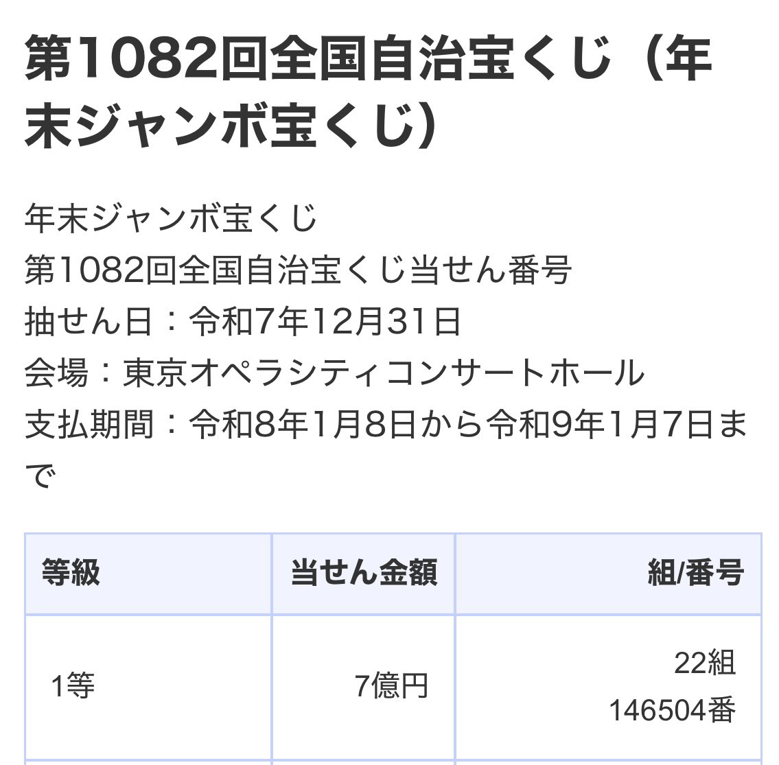 え…………
年末ジャンボ宝くじ、
1等7億の番号と下2桁が逆なだけというあり得ない惜しさだったんだけど…

結果：300円。
