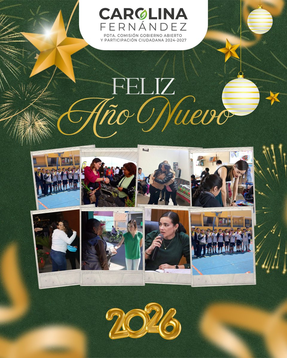 ✨🎆 Damos la bienvenida al 2026 reafirmando nuestro compromiso con el gobierno abierto y la participación ciudadana. 💚

Un nuevo año para escuchar, construir en conjunto y avanzar con transparencia y corresponsabilidad.
¡Feliz Año Nuevo!🥂

#carofdzregidora💚 #sanpedrocholula