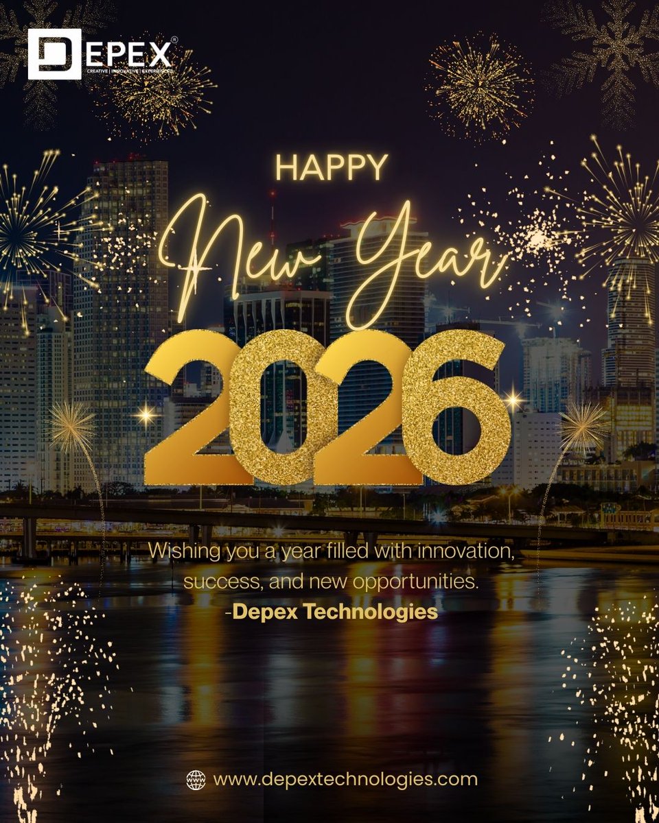 DepexTech's tweet photo. 🎊 Happy New Year 2026 🎊

Grateful to our clients, partners, and everyone who supports Depex Technologies across social platforms.🚀

#HappyNewYear2026, #DepexTechnologies, #NewYearMessage, #TechCommunity, #BusinessInnovation, #DigitalFuture, #ThankYouAll https://t.co/fylw7lk6QQ