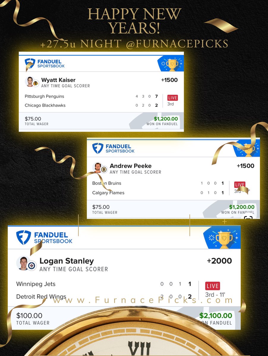 Furnacepicks's tweet photo. $200 going out just like and RT 💰💰💰

HAPPY NEW YEARS 💚 Greatest gambling night of all time. +27.5u IN A NIGHT +73.7 units in 4 DAYS 🎉🎉🎉  GOD IS THE GREATEST 🙏

Logan Stanley +2000 (+20u) ✅
Ben Hutton +1200 (+32u) ✅
Bryram Byram +750 (+39.5u) ✅
Alexi Protas +330 ✅ (+42.8u)
Steve Smamkos +270 (+46.5u) ✅
Darren Raddysh +550 (+52u)✅
12/31 + 12/30 Overall +25.5u ✅
Andrew Peeke +2200 (+22u)✅
Marucs Johansson +500 (+27u ✅
Linus Karlsson +470 +31.7u ✅
Jack Roslovic +350 (35.2u) ✅
Macklin Celebrini +330 (+38.5u) ✅
Pavel Mintyukov +800 (46.8)✅
12-29 Overall +28.7u ✅
Pontus Holmberg +850 (+8.5u) ✅
Wyatt Kasier +1400 (+22.5u) ✅
Simon Edvinsson +1100 (+33.u) ✅
12-28 +19.5u Overall ✅

One of the few proving it on Pikkit, +$5,000 day on NEW YEARS LOVE YALL ❤️

This is what happens when you tail a model mathematically backed by real edges and real tracking. Everyone stay safe and have a great night 🥹