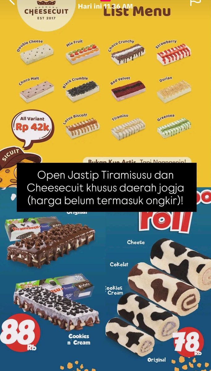Open Jastip Tiramisusu dan Cheesecuit khusus daerah jogja  (harga belum termasuk ongkir)
ready senin 5 januari 2026