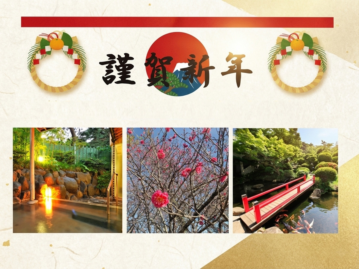 【謹賀新年 2026】
明けましておめでとうございます🎍 熱海松風苑です。
当苑の庭園では梅が咲き始め、新春の訪れを感じます🌸澄んだ空気の中、梅を眺めてゆっくりのんびりするには最高にオススメです。

本年も熱海松風苑をよろしくお願いいたします♨️
#熱海 #温泉 #初詣 #走り湯神社 #2026年