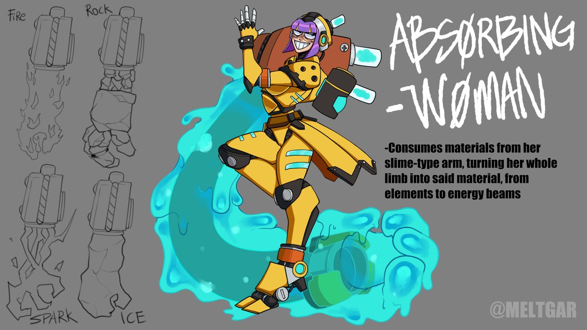 Robot master Entry No.2 

Absorbing-Woman

Robot capable of replicating any sort of material, from energy beams, to powerful weaponry out of her replicating container. Such things have a price, shown in the damaged face

Designer: BorisEmpire
#MegaManDO #DesignARobotMaster
